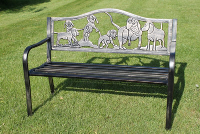 Garden Market Place Metal Garden Bench With Cast Iron 'puppies Design' Back Rest - image 1