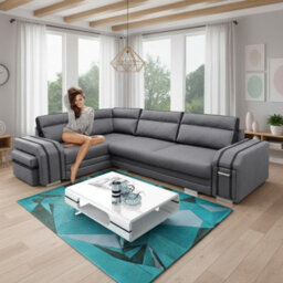 Avatar Corner Sofa Bed With Ottoman And Side Bar Upholstered Back Loose Cushions 300X200X90Cm 145X220Cm Grey And Graphite Left - thumbnail 1