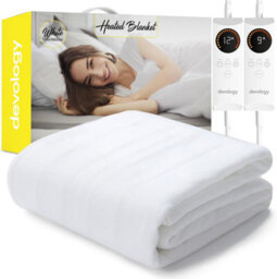 Devology Fully Fitted Mattress Cover Heated Electric Blanket - Elastic Straps - Premium Fleece  Machine Washable-Double- 135X190Cm