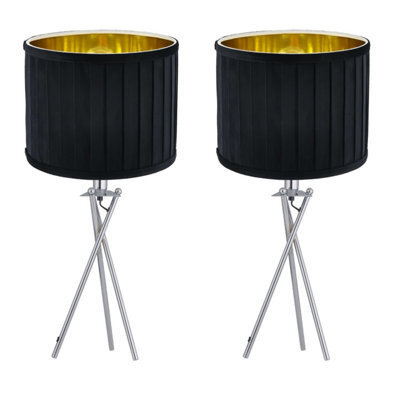First Choice Lighting Set Of 2 Sundance - Chrome Tripod Table Lamps With Black Pleat Shades - image 1