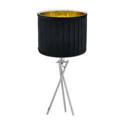 First Choice Lighting Set Of 2 Sundance - Chrome Tripod Table Lamps With Black Pleat Shades - thumbnail 2