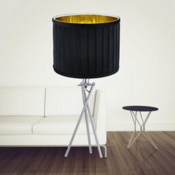 First Choice Lighting Set Of 2 Sundance - Chrome Tripod Table Lamps With Black Pleat Shades - thumbnail 3