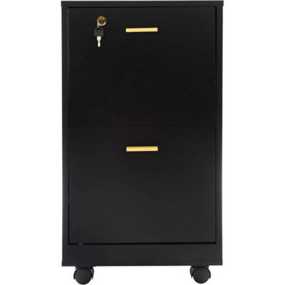 2 Drawer Office Cabinet Lock With 4 Wheels Wooden Document Papers Cabinet Black - image 1