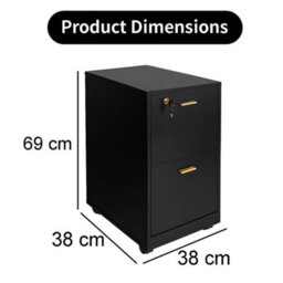 2 Drawer Office Cabinet Lock With 4 Wheels Wooden Document Papers Cabinet Black - thumbnail 2