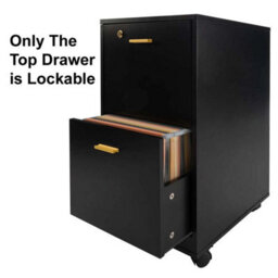 2 Drawer Office Cabinet Lock With 4 Wheels Wooden Document Papers Cabinet Black - thumbnail 3
