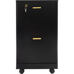 2 Drawer Office Cabinet Lock With 4 Wheels Wooden Document Papers Cabinet Black