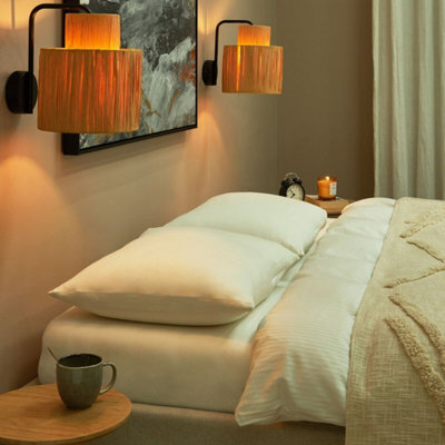 Beliani Boho Raffia Wall Lamps Set Of 2 With Handwoven Palm Leaf Shades, 30Cm. - image 1