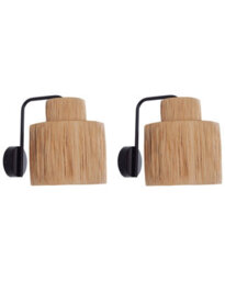 Beliani Boho Raffia Wall Lamps Set Of 2 With Handwoven Palm Leaf Shades, 30Cm. - thumbnail 2