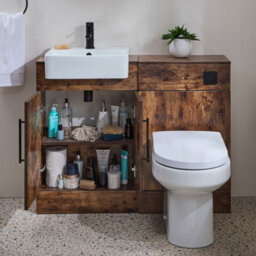 Homestylestore 1050mm Dark Oak Bathroom Combination Vanity Toilet Wc Unit With Black T Bar Handle - thumbnail 1