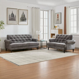 Velvet Tufted Sofa Set, Gray Velvet Sectional Couch Suite-2+3 Set - thumbnail 3