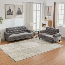 Velvet Tufted Sofa Set, Gray Velvet Sectional Couch Suite-2+3 Set - thumbnail 2