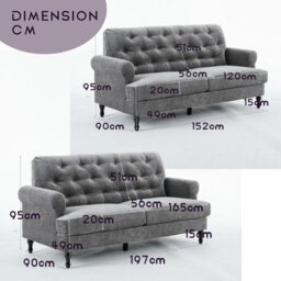 Velvet Tufted Sofa Set, Gray Velvet Sectional Couch Suite-2+3 Set - thumbnail 4