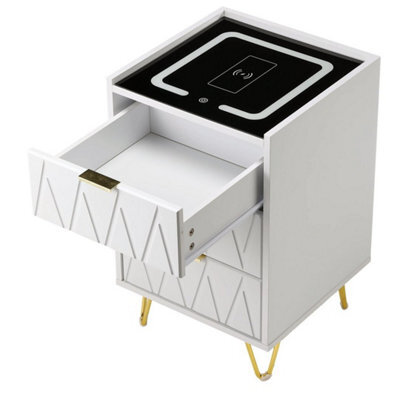 2 Drawers 2 Design White Drawer Smart Bedside Table Bedroom Bedside Cabinet Furniture Storage - image 1