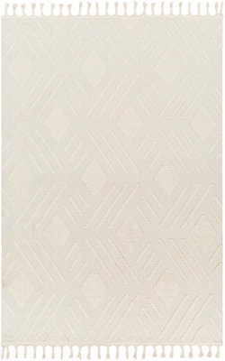 Livabliss Nora-Geometric Grey Ivory High Pile Fringe Living Dining Bedroom Rug 160 X 213 Cm Easy Care, Non Shedding - image 1