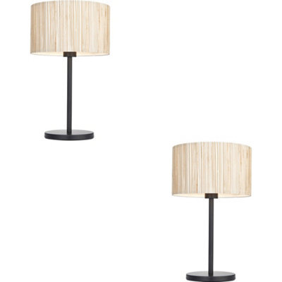 Loops 2 Pack Natural Seagrass Table Lamp - Matt Black Shade - 410mm Tall Light - 10W Led E27 - image 1