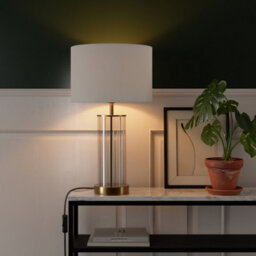GoodHome Malkoha Round Satin Clear Antique Brass Effect Table Lamp - thumbnail 1