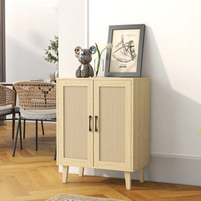 Natural Wood Modern Wood Storage Cabinet With Shelf 2 Doors Sideboard Buffe - image 1