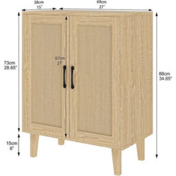 Natural Wood Modern Wood Storage Cabinet With Shelf 2 Doors Sideboard Buffe - thumbnail 5