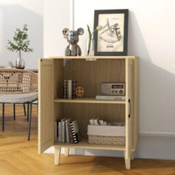 Natural Wood Modern Wood Storage Cabinet With Shelf 2 Doors Sideboard Buffe - thumbnail 3