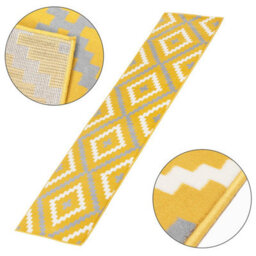 Bravich Hard Wearing Hessian Backed Stair Runner Kitchen Mat - Texas Yellow & Grey Geometric Tiles - 60X450Cm (2'x15') - thumbnail 4