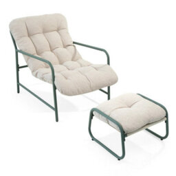 Sling Garden Chair W/ Footstool Garden Patio Metal Relaxer Chair Outdoor Lounge