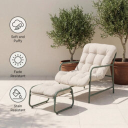 Sling Garden Chair W/ Footstool Garden Patio Metal Relaxer Chair Outdoor Lounge - thumbnail 4