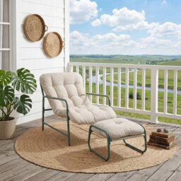 Sling Garden Chair W/ Footstool Garden Patio Metal Relaxer Chair Outdoor Lounge - thumbnail 6
