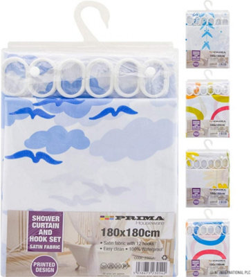 New Bathroom Shower Curtains With Hooks Rings Bath Fabric Waterproof 180Cm - image 1