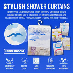 New Bathroom Shower Curtains With Hooks Rings Bath Fabric Waterproof 180Cm - thumbnail 3