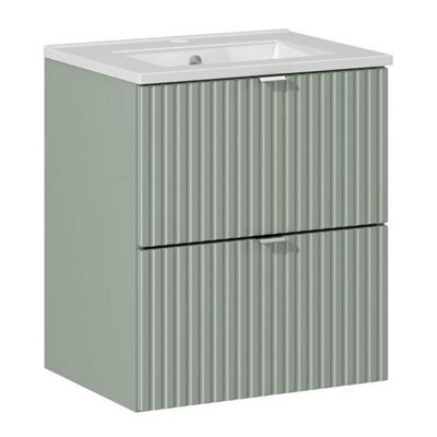 Heze Furniture Line Reed 2 Drawer Bathroom Cabinet Vanity Unit 50Cm With Built In Basin Sage - image 1