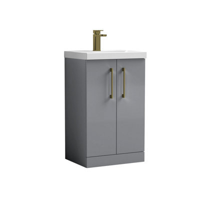 Balterley Bramshall Modern Bathroom 2 Soft Close Door & Mid-Edge Vanity Unit Basin, Satin Grey, 500mm - image 1