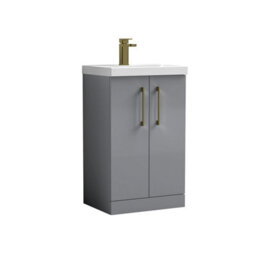 Balterley Bramshall Modern Bathroom 2 Soft Close Door & Mid-Edge Vanity Unit Basin, Satin Grey, 500mm - thumbnail 1