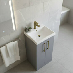 Balterley Bramshall Modern Bathroom 2 Soft Close Door & Mid-Edge Vanity Unit Basin, Satin Grey, 500mm - thumbnail 4