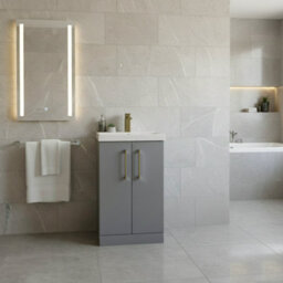 Balterley Bramshall Modern Bathroom 2 Soft Close Door & Mid-Edge Vanity Unit Basin, Satin Grey, 500mm - thumbnail 2