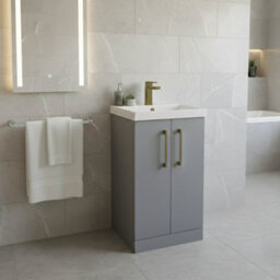 Balterley Bramshall Modern Bathroom 2 Soft Close Door & Mid-Edge Vanity Unit Basin, Satin Grey, 500mm - thumbnail 3