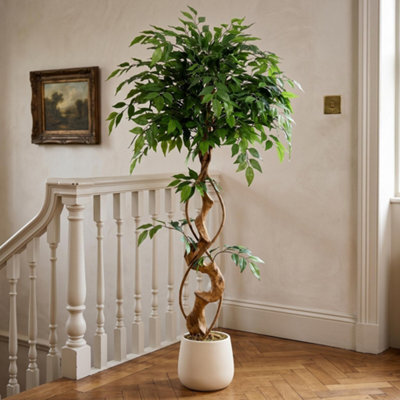 120Cm 4Ft Twisted Trunk Artificial Ficus Tree With White Pot - image 1