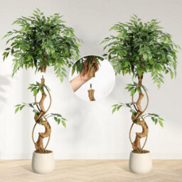 120Cm 4Ft Twisted Trunk Artificial Ficus Tree With White Pot - thumbnail 3