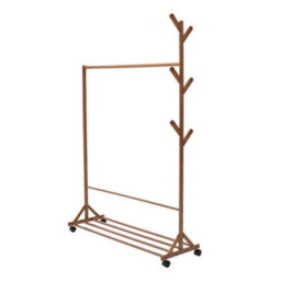 Thehotsale Wooden Garment Hat Rack With Wheels 6 Hooks And Shelf Brown - thumbnail 5