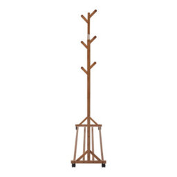 Thehotsale Wooden Garment Hat Rack With Wheels 6 Hooks And Shelf Brown - thumbnail 6