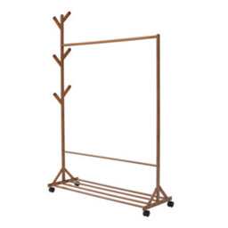 Thehotsale Wooden Garment Hat Rack With Wheels 6 Hooks And Shelf Brown - thumbnail 4