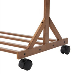 Thehotsale Wooden Garment Hat Rack With Wheels 6 Hooks And Shelf Brown - thumbnail 7
