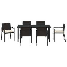 Berkfield Garden Dining Set 7 Pcs Black Poly Rattan - thumbnail 7