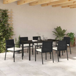 Berkfield Garden Dining Set 7 Pcs Black Poly Rattan - thumbnail 4