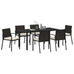 Berkfield Garden Dining Set 7 Pcs Black Poly Rattan - thumbnail 3