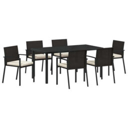 Berkfield Garden Dining Set 7 Pcs Black Poly Rattan - thumbnail 2