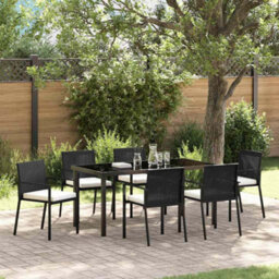 Berkfield Garden Dining Set 7 Pcs Black Poly Rattan - thumbnail 1