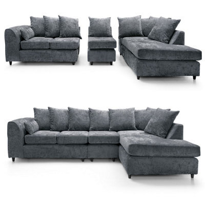 Furnishings For Less UK Monaco Chenille Fabric 5 Seater L Shaped Corner Sofa  Grey Right Hand Facing - image 1