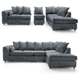 Furnishings For Less UK Monaco Chenille Fabric 5 Seater L Shaped Corner Sofa  Grey Right Hand Facing - thumbnail 1