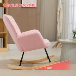 Homcom Wingback Rocking Chair For Nursing W/ Steel Frame Pink - thumbnail 4