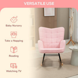 Homcom Wingback Rocking Chair For Nursing W/ Steel Frame Pink - thumbnail 6